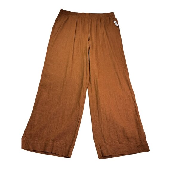 Old Navy High Rise Wide Leg Pants Linen Rayon Blend Size XL Tall Brown Elastic W - Picture 1 of 10